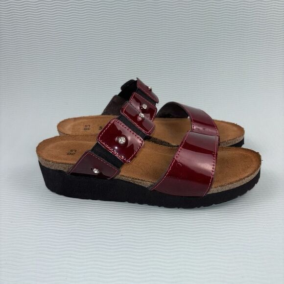 Naot Ashley Wedge Slide Sandals Shoes Women’s Size 5 Red Cherry Rhinestone - Picture 1 of 10